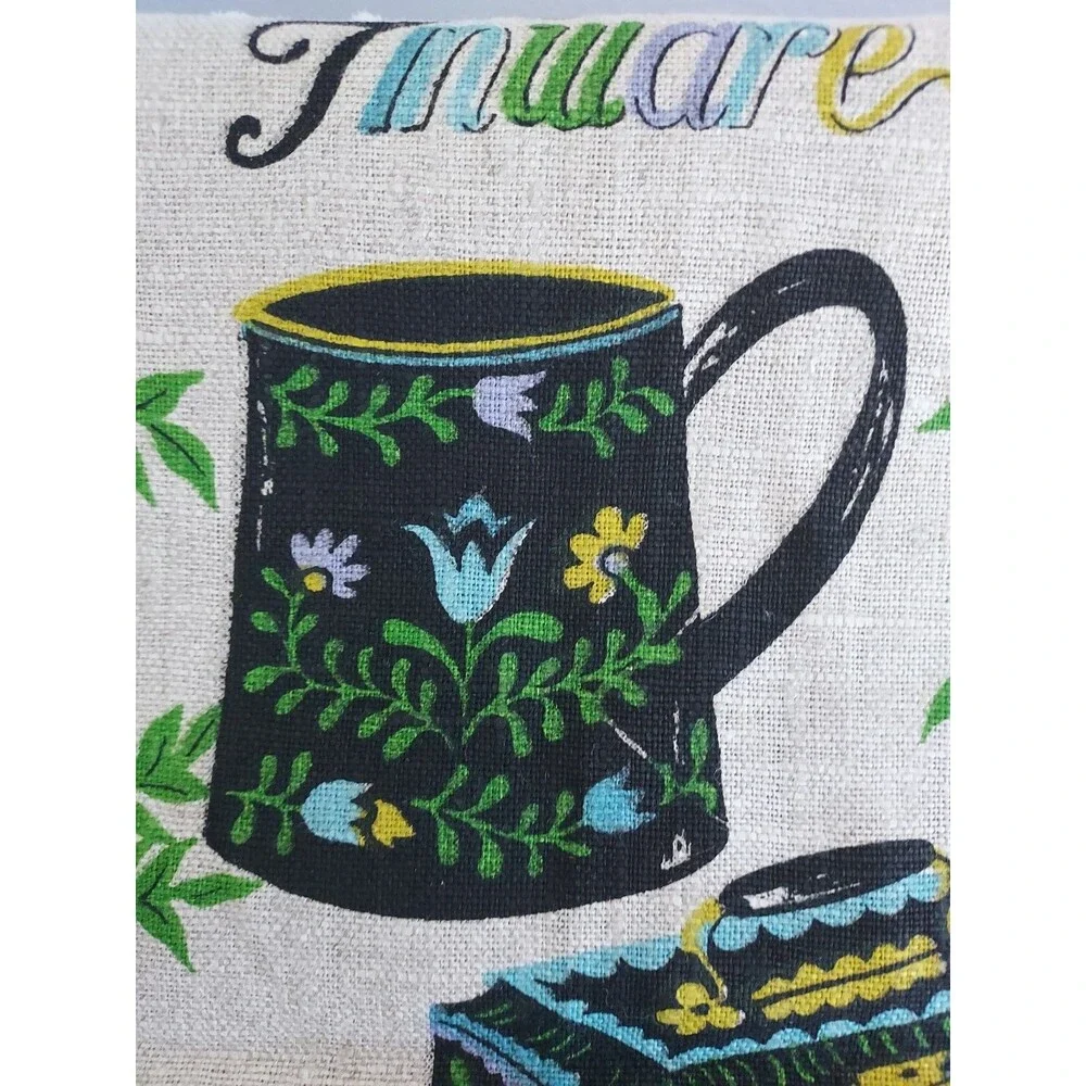 Vintage Tea Towel Early American Linen Tinware Swedish Style New Tulips Floral